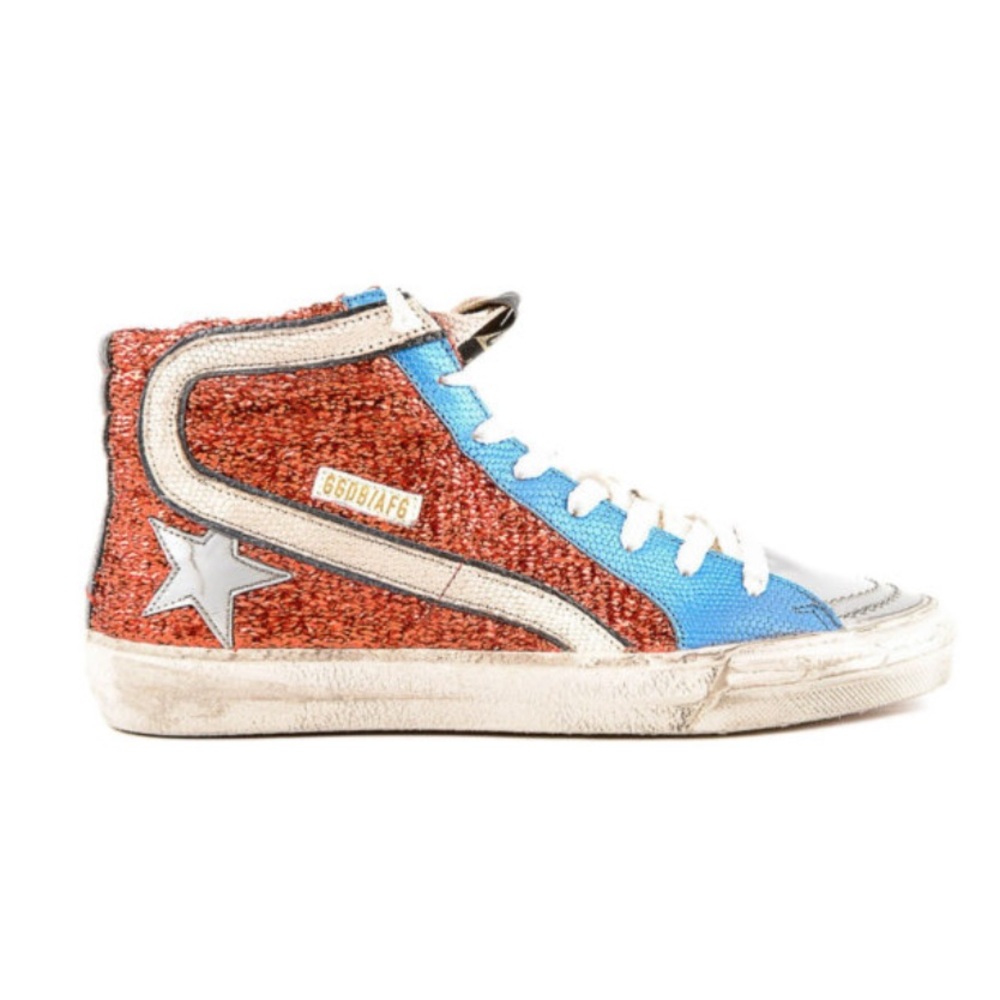 Slide colour block glitter high top sneakers